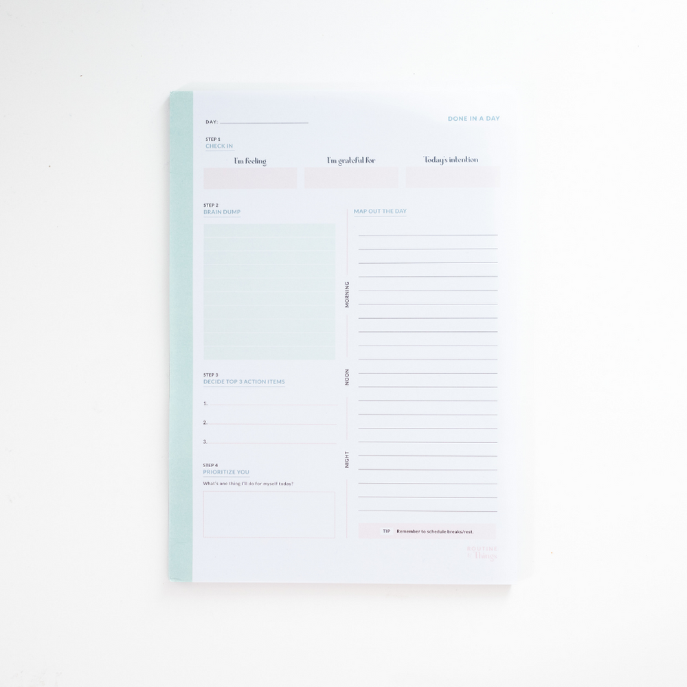 Daily Planning Pad| Done In A Day Planning Pad | Routine and Things